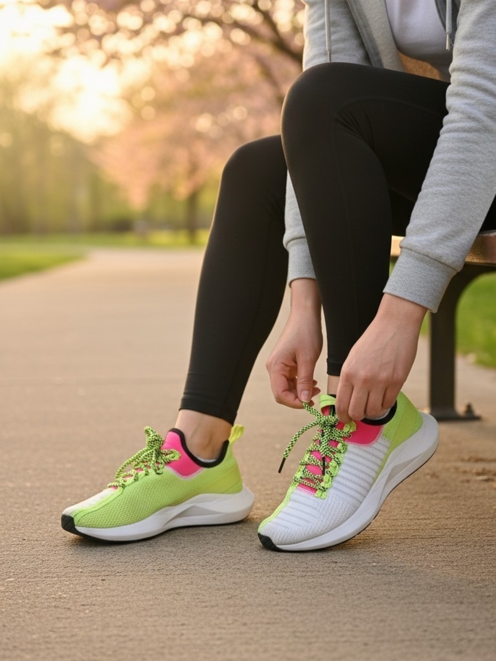 Reebok Women’s Neon Green and Pink Running Sneakers